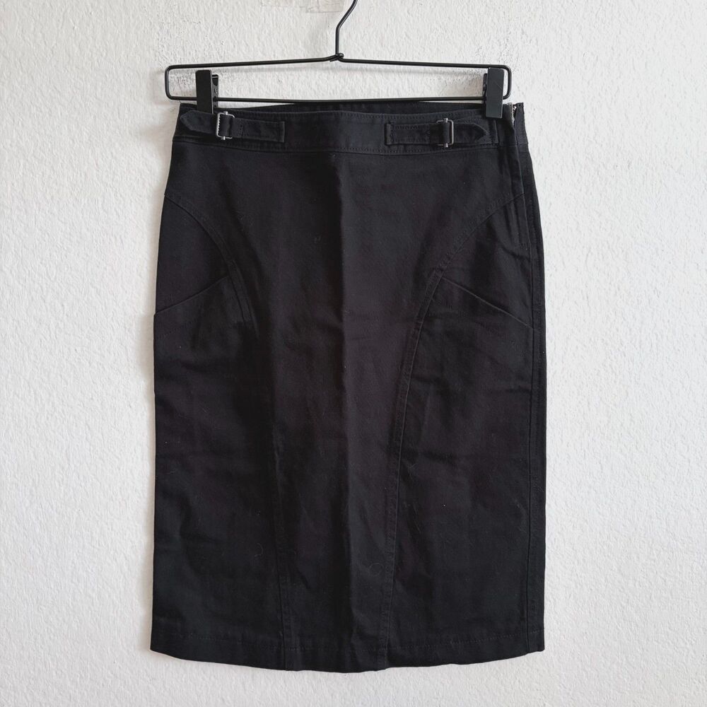 ARMANI EXCHANGE Vintage Y2K Cotton Cargo Stretch Black Denim Midi Skirt Womens 0